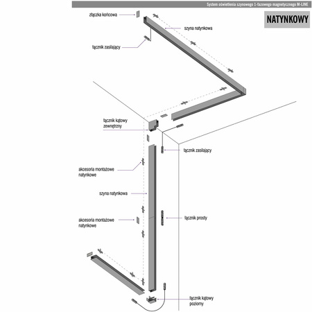 Łącznik kątowy do szyny magnetycznej pionowy natynkowy czarny M-LINE