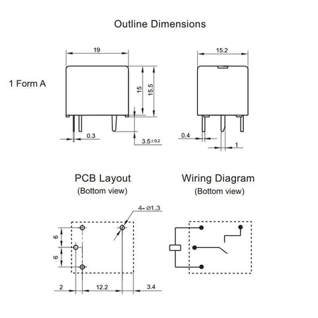 Przekaźnik subminiaturowy JQC3FF (HF3FF) SPST-NO, 5V, 10A