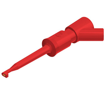 Chwytak haczykowy miniaturowy 66mm z gniazdem 2mm, czerwony