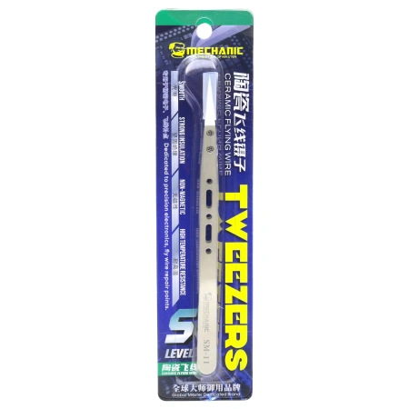 Pęseta ceramiczna SM-11, prosta, antystatyczna, odporna do 480°C, Mechanic