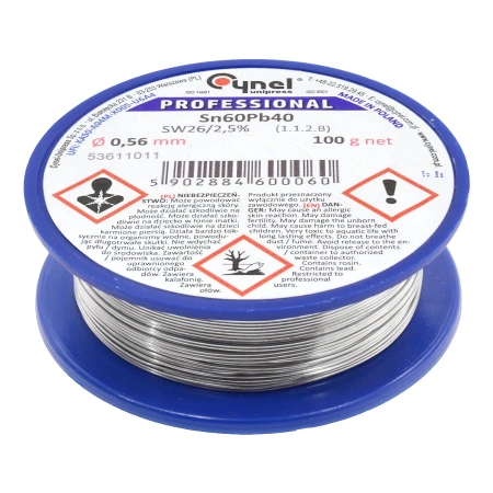 Cyna lutownicza z topnikiem SW26 - 0.56mm - spoiwo Sn60Pb40 Cynel 100g
