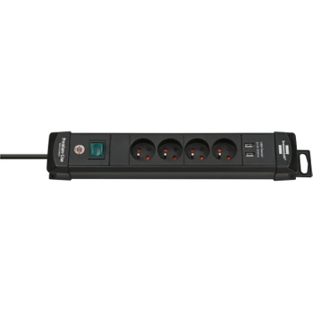 Listwa zasilająca 4 gniazda + 2× USB, przewód 1,8 m, 16 A, 3G1,5, z włącznikiem, czarna, Brennenstuhl Premium-Line