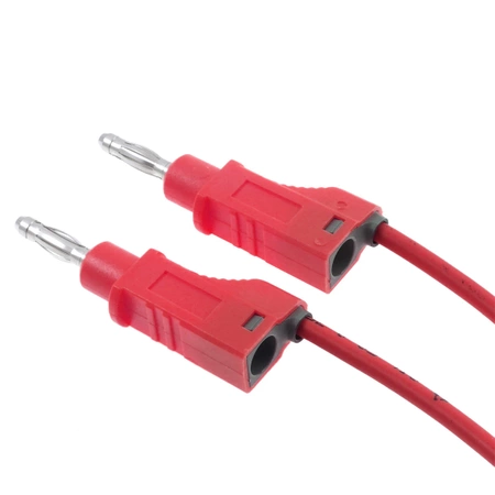 Przewód PVC 2.5mm2 z 2 wtykami prostymi 4mm 32A z dodatkowym gniazdem 4mm, 1m czerwony