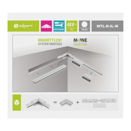 Łącznik kątowy do szyny magnetycznej wewnętrzny podtynkowy biały M-LINE