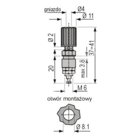 Gniazdo laboratoryjne izolowane 4mm lutowane 30A żółte