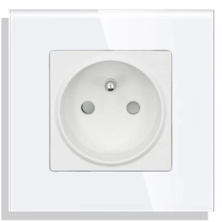 Gniazdo elektryczne pojedyncze z bolcem - szklana ramka - białe - Tawoia Glass