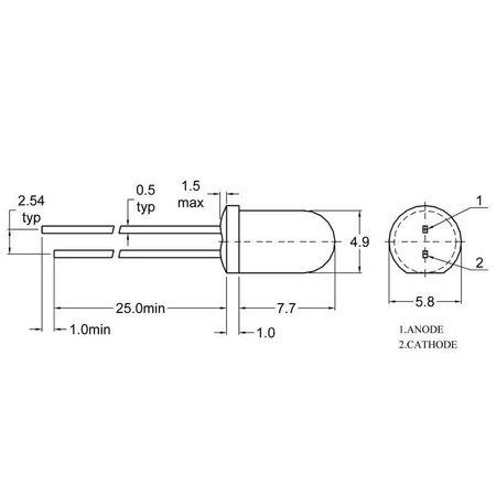 Dioda LED f5 zielona 120mcd