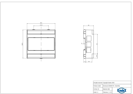Obudowa modułowa na szynę DIN ZD3005 PI4J, 90 × 89,4 × 33,3 mm, ABS V0, Kradex