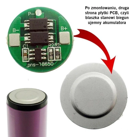 Układ zabezpieczający PCM do akumulatorów 18650, blaszka stykowa fi5mm