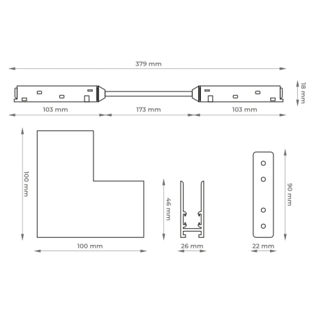 Łącznik kątowy do szyny magnetycznej pionowy natynkowy biały M-LINE