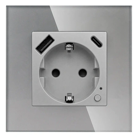 Gniazdo elektryczne Schuko z USB A+C 20W z pomiarem energii (watomierz) ZigBee grafitowe podtynkowe z ramką szklaną - TAWOIA Smart Home