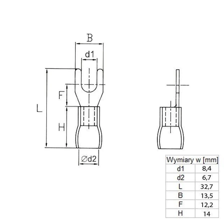Końcówka widełkowa izolowana M8 4-6mm² 6.4mm - końcówka kablowa SGE