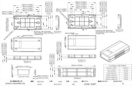 Obudowa 120x60, h=30mm ABS UL94V0, z panelem, G436