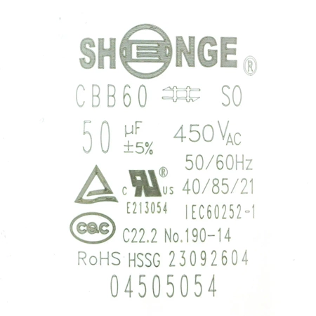 Kondensator rozruchowy do silnika, CBB60 50uF 450Vac 50x95mm konektor