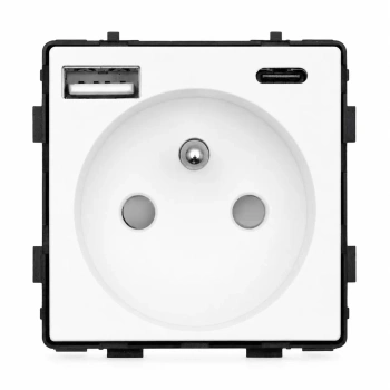 Gniazdko elektryczne z uziemieniem z USB A+C 20W białe podtynkowe (moduł bez ramki) - TAWOIA GLASS