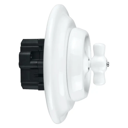 Włącznik światła schodowy obrotowy z ramką, ceramiczny, montaż podtynkowy, kolor biały Ceramic Loft