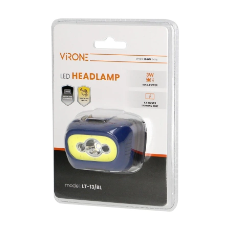 Latarka czołowa COB LED z czujnikiem ruchu, akumulatorowa, niebieska Virone LT-13