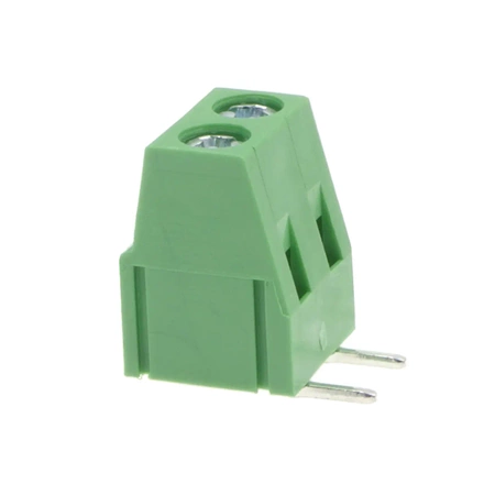 Złącze śrubowe do druku, 2 pola, raster 5mm, wysokość 10,2mm, wyprowadzenia kątowe, 300V / 10A, Degson DG128R