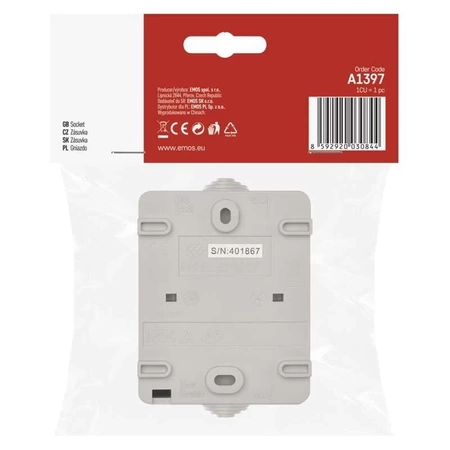 Gniazdo elektryczne bryzgoszczelne IP54 z klapką, montaż natynkowy EMOS A1397