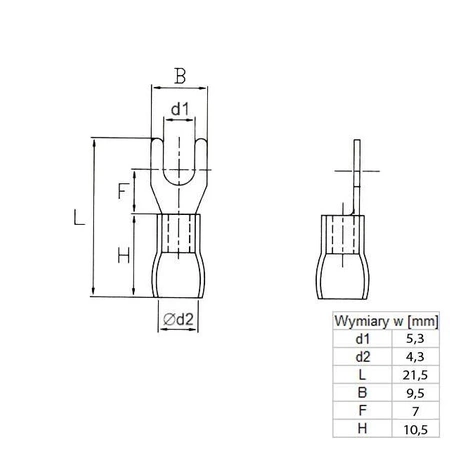 Końcówka widełkowa M5 izolowana, 5.3mm, 0.5-1.5mm, SGE