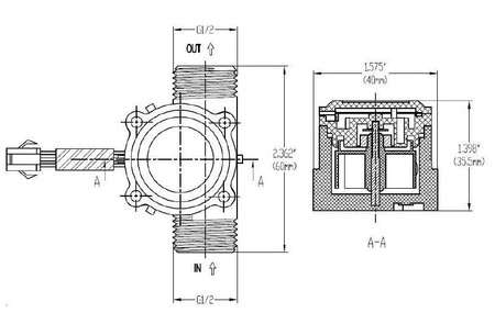 Czujnik przepływu cieczy, wody 1-30l/min - 1/2' - przepływomierz YF-S201
