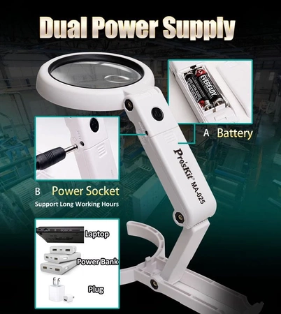 Lupa z podświetlaniem LED, 2-funkcyjna, 3.75/5.5x MA-025 Proskit