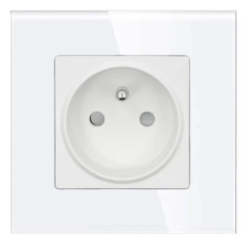 Gniazdo elektryczne pojedyncze z bolcem - szklana ramka - białe - Tawoia Glass