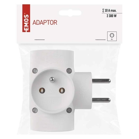 Rozgałęźnik sieciowy 230V, 4 gniazda, 10A, biały, EMOS P0040