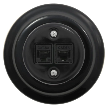 Gniazdo Ethernet Cat6 x2 okrągłe z ramką, czarne, montaż podtynkowy, Ceramic Loft