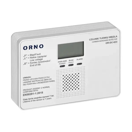 Bateryjny czujnik tlenku węgla czadu żywotność 7lat, ORNO OR-DC-633