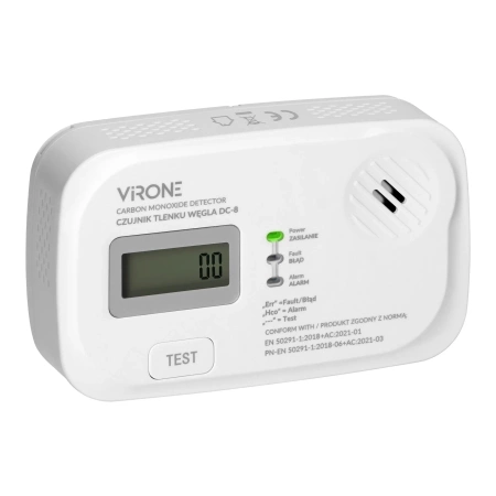 Czujnik czadu, LCD, 2 x AA, sensor 10 lat, VIRONE DC-8