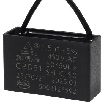 Kondensator rozruchowy do silnika 1.5uF 450VAC, przewody 20cm, 37x13.5x24mm