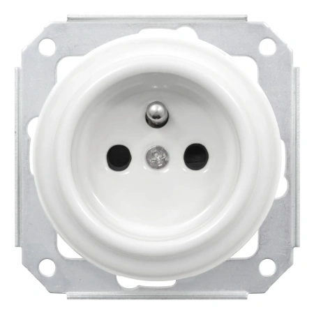 2x Gniazdo elektryczne okrągłe białe z ramką podwójną jasne drewno, montaż podtynkowy, Ceramic Loft