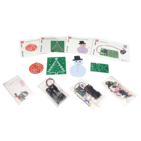 Ozdoby świąteczne do zlutowania: Bałwanek, Bombka, Gwiazdka, Choinka LED RGB. Zestaw DIY AVT XMASBOX1