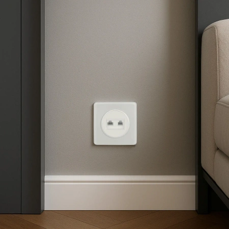 Gniazdo komputerowo-telefoniczne RJ45 i RJ11, okrągłe, białe, podtynkowe, moduł bez ramki, OVAL