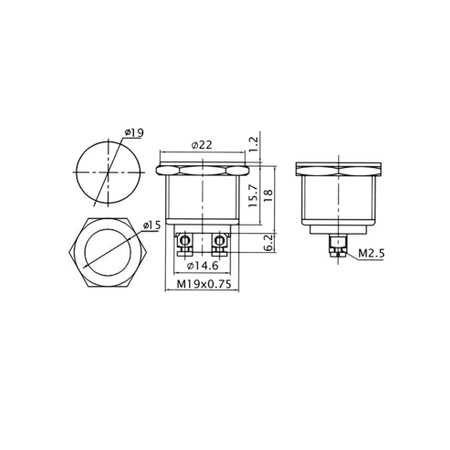 Przełącznik chwilowy OFF-(ON) reset metalowy PBS-28B płaski