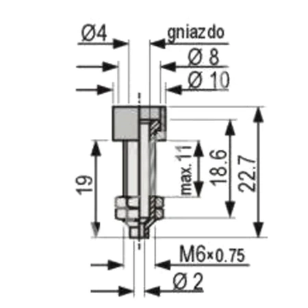 Gniazdo półizolowane 4mm M6, lutowane, czerwone