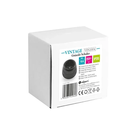 Gniazdo elektryczne Schuko z ramką, ceramiczne, montaż natynkowy, kolor czarny Ceramic Loft