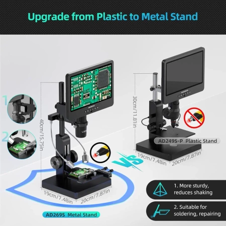 Mikroskop cyfrowy z ekranem 10cali , powiększenie do 5000x, 5 obiektywów i endoskop, AD269S-M ANDONSTAR