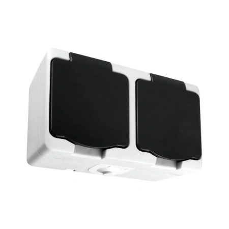 Gniazdo podwójne ORNO AQUATIC MINI IP54 16A 230V natynkowe biało-czarne
