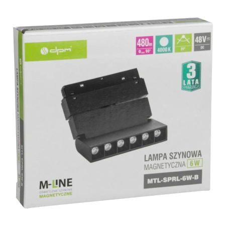 Reflektor szynowy magnetyczny liniowy regulowany 6W 480lm 4000K czarny M-LINE