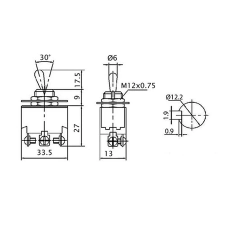 Przełącznik dźwigniowy ON-OFF-ON KN3B-103 3-poz. pojedynczy SPDT 3P