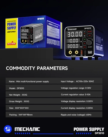 Zasilacz laboratoryjny 30V/10A - 300W - USB-C PD 20W - DP3010 Mechanic