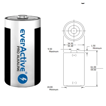 Bateria R20 (D) 1.5V alkaliczna everActive Pro, 2szt