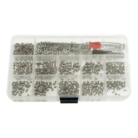 Śruby stożkowe M2, M2.5, M3 z nakrętkami. Zestaw 530-częściowy