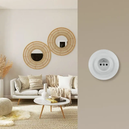 Gniazdo elektryczne z ramką, ceramiczne, montaż podtynkowy, kolor biały Ceramic Loft