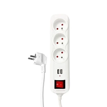 Listwa zasilająca 3 gniazda + 2× USB, przewód 1,5 m, 10 A, 3G1, przeciwprzepięciowa, z włącznikiem, biała, DPM
