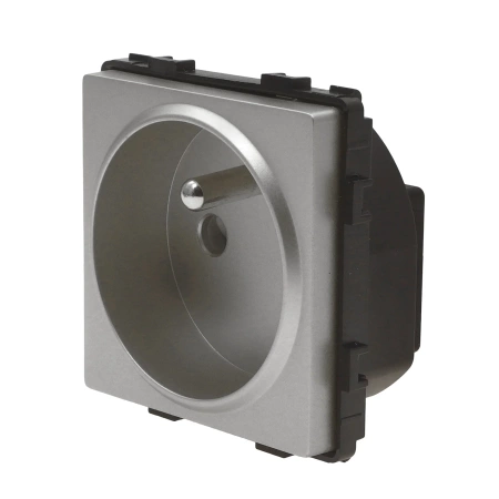 Gniazdo elektryczne pojedyncze z bolcem - szklana ramka - szare - Tawoia Glass