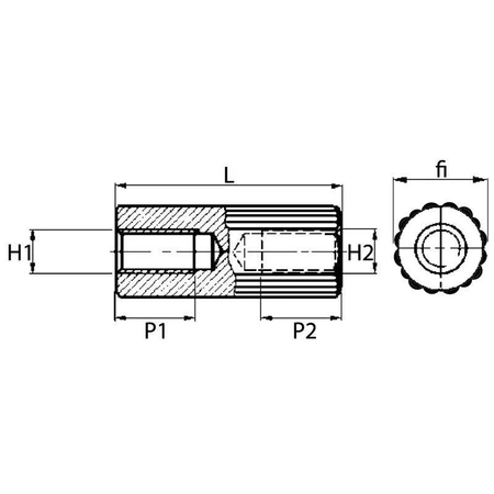 Tuleja dystansowa 15mm, gwint wew. M2 mosiądz