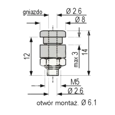 Gniazdo mini izolowane 2.6mm M5, lutowane zielone